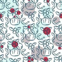 Doodle cakes with wild berries seamless pattern vector