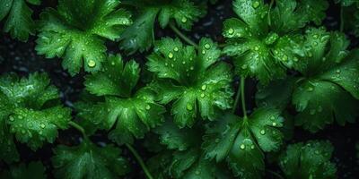 . . Macro photorealistic shot illustration of eco organic parsley background. Healthy green store vibe. Graphic Art photo