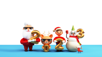 3D Santa Claus With Reindeer, Boy, Snowman. png