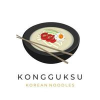 Listo a comer coreano kongguksu tallarines vector ilustración logo