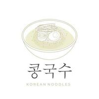 Korean Cold Noodles Kongguksu Line Art vector illustration logo