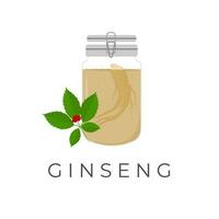 Panax Ginseng Root Illustration Logo In A Glass Jar vector