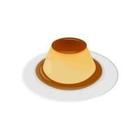 Purin Japanese Custard Pudding Vector Illustration Logo On A Plate