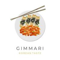 ilustración logo de gimmari Kimmari coreano bocadillo servido con tteokbokki vector