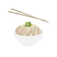 Hainanese Chicken Rice Vector Illustration Logo Eaten With Chopsticks