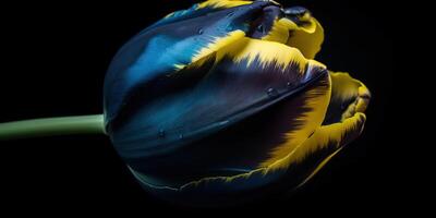 . . Blue and yellow aesthetics beautiful tulip flower in color of Ukraine. Romantic love vibe. Graphic Art photo