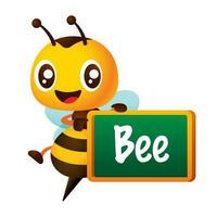 Cartoon cute bee character pointing on blackboard. Back to school theme. Cartoon vector mascot