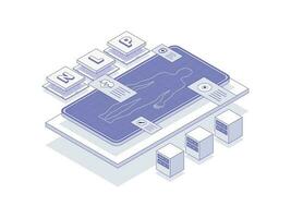 Using natural language processing in healthcare to enhance communication and analysis of medical data. Artificial intelligence in healthcare lineal isometric illustration vector