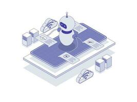 Chatbots in healthcare for improved patient engagement and communication. Artificial intelligence in healthcare lineal isometric illustration. vector