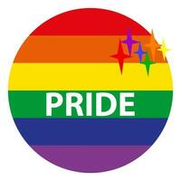 Pride month poster with round lgbt rainbow flag badge isolated on white background. The rainbow icon is a symbol of the LGBT community. Vector illustration.
