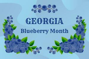 Vector background illustration featuring blueberry leaves and berries to celebrate Georgia Blueberry Month, which takes place in June.