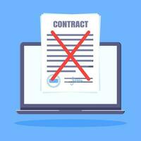 Contract cancellation business concept. Terminated tearing contract paper sheet breach. vector