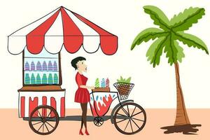 woman selling ice cream in the beach at summer with typography ice cream summer vector