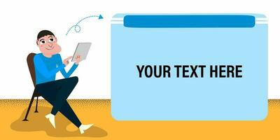 Character vector design business man people thinking with tablet smartphone and empty space for text