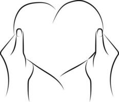 Simple Hand Drawn Line Illustration of two Hands Holding a Heart. vector