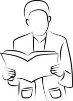 sencillo mano dibujado línea ilustración de un persona leyendo un libro vector