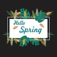 Hello spring frame with colorfull leaves ilustration vector