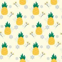 Pineaplle and flower seamless pattern with pastel background vector