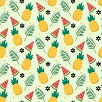 Pineaplle and slice of watermelon seamless pattern with pastel background vector