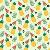 Pineaplle and slice of watermelon seamless pattern with pastel background vector