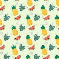 Pineaplle and slice of watermelon seamless pattern with pastel background vector