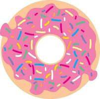 Donut with Pink Glaze and Sprinkles. Vector Illustration