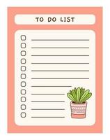 Cute to do list template with floral element. Funny design of daily planner, schedule or checklist. Perfect for planning, memo, notes and self-organization. Vector hand-drawn illustration.