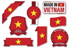 Collection of made in Vietnam badges labels Vietnam flags in ribbon vector illustration