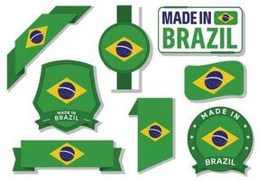Collection of made in Brazil badges labels Brazil flags in ribbon vector illustration
