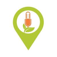 Podcast leaf nature ecology vector logo design. Podcast talk show logo with mic and leaves.