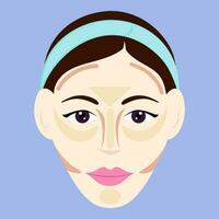 Contour Or Highlight By Oblong Face Shape Female Against Blue Background. vector