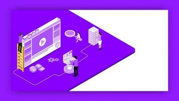 Isometric illustration of web developer fixing the problem or analysts analysis data and server for Web Development concept. vector