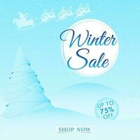 Winter Sale poster or template design with discount offer on snowy landscape background. vector