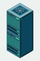 Isometric server. Network server room. 3D computer equipment. Storage database. Isometric technology. Vector illustration