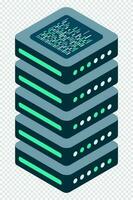 Isometric server. Network server room. 3D computer equipment. Storage database. Isometric technology. Vector illustration