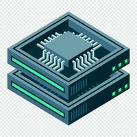 Isometric futuristic server. Isometric database or data center. Abstract blockchain. Computer storage. Cloud storage. Vector illustration