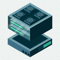 Isometric futuristic server. Isometric database or data center. Abstract blockchain. Computer storage. Cloud storage. Vector illustration