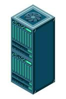 Isometric server. Network server room. 3D computer equipment. Storage database. Isometric technology. Vector illustration