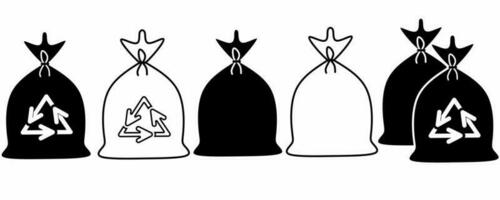 outline silhouette trash bags icon set isolated on white background vector