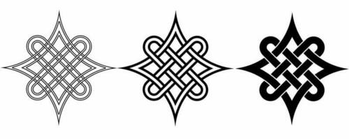 outline silhouette Celtic Quaternary knot icon set isolated on white background vector