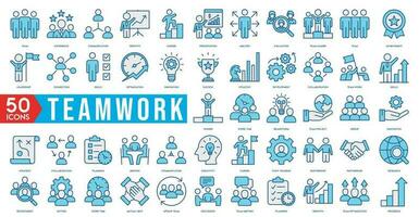 Business teamwork, team building, work group and human resources minimal thin line web icon set. Outline icons collection. Simple vector illustration