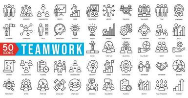 Business teamwork, team building, work group and human resources minimal thin line web icon set. Outline icons collection. Simple vector illustration