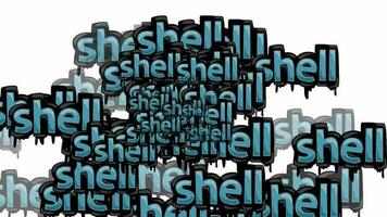 animated video scattered with the words SHELL on a white background