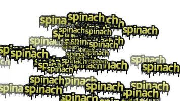 animated video scattered with the words SPINACH on a white background