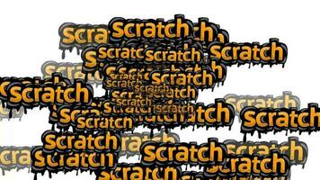 animated video scattered with the words SCRATCH on a white background