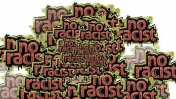 animated video scattered with the words RACIST on a white background
