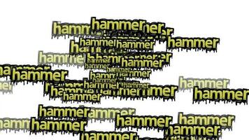 animated video scattered with the words HAMMER on a white background