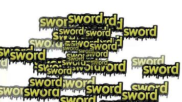 animated video scattered with the words SWORD on a white background