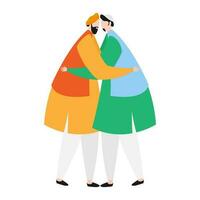 Character of punjabi man hugging to islamic man for Indian Independence Day concept. vector