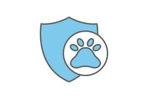 Animal health insurance icon. two tone icon style, lineal color. Pet protection icon. Dog or cat paw print. Simple vector design editable